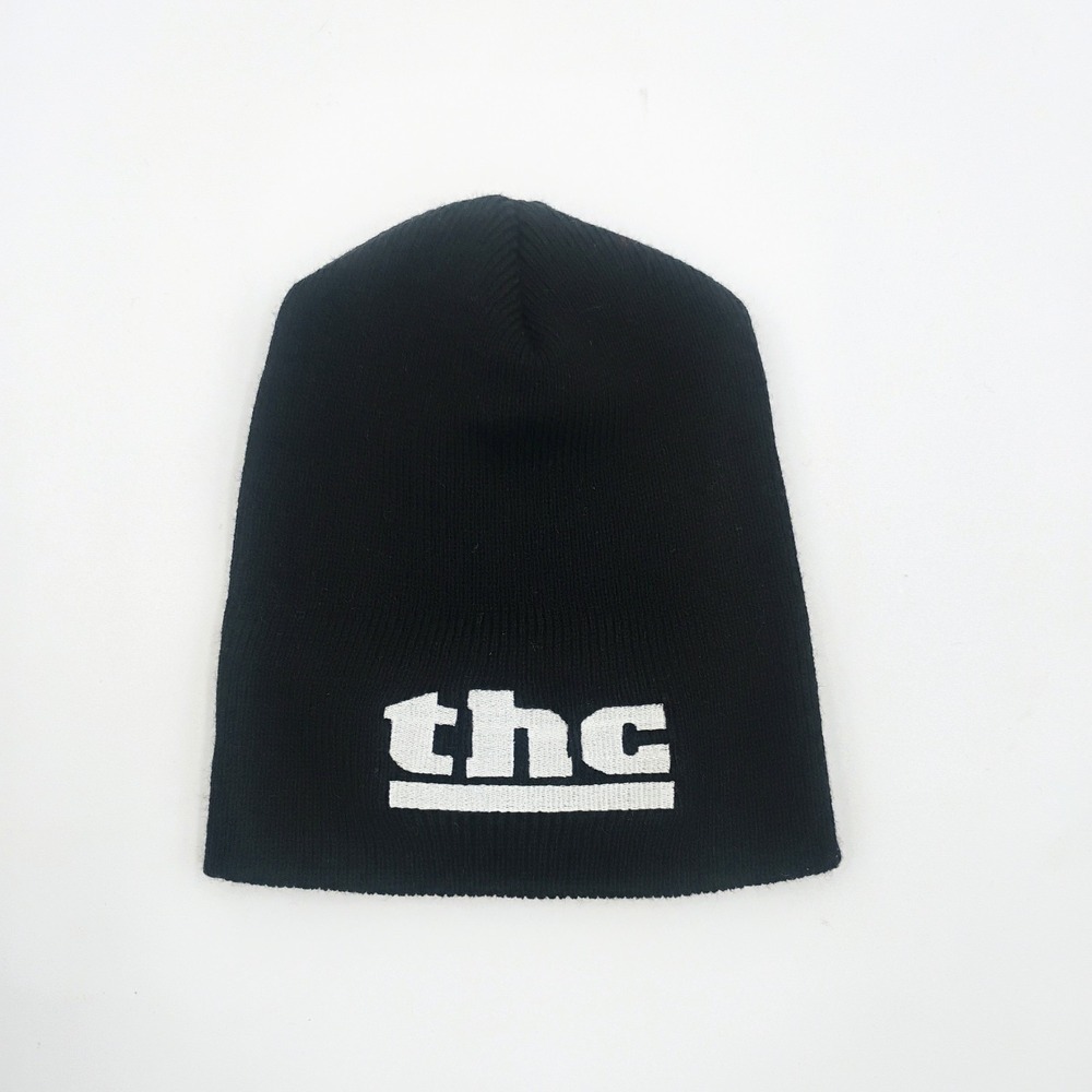 THC Clothing Black Embroidered Knit Beanie Hat Winter Cap Unisex Vtg 90s Y2K